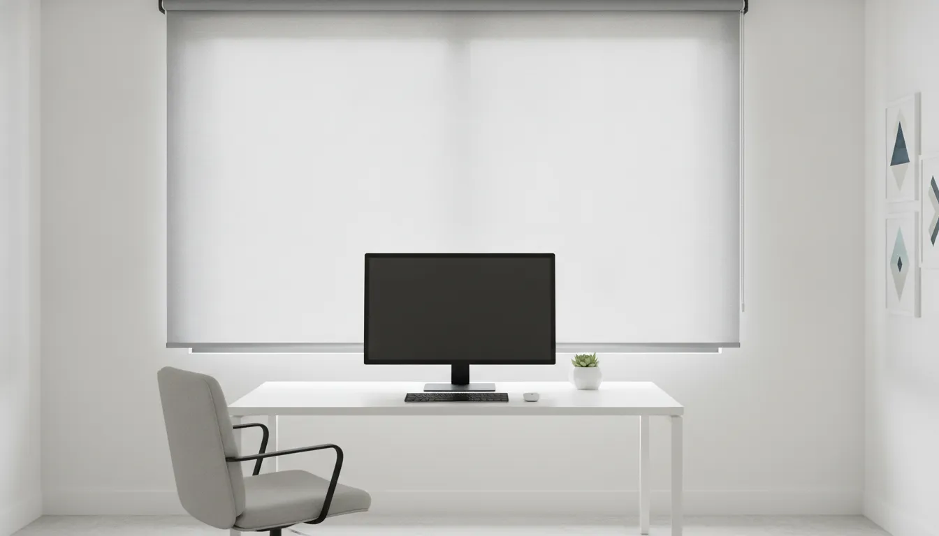 roller shades in a bright home office