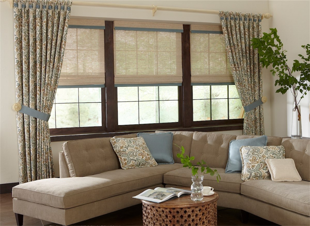Motorized roller shades in a modern Southern California home